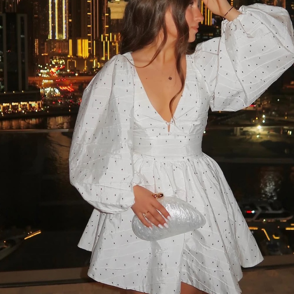 Bardot White Puff Sleeve Polka Dot Dress